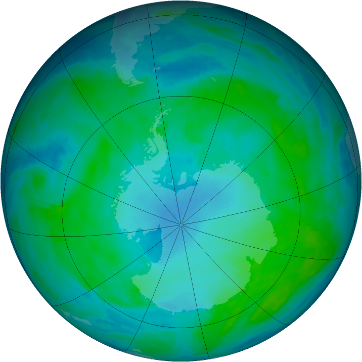 Antarctic ozone map for 26 January 1991